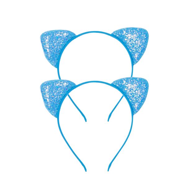 Vonokee Women Cat Ears Headband, Halloween Cute Cat Costume Accessories Headpiece Sparky Glitter Cat Ears Headband(Light Blue)