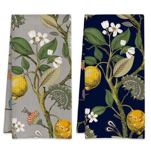 NITAHHHY Birds Flowers Lemons Plants Hummingbirds Hand Bath Towels,Waffle Weave Absorbent Kitchen Dish Towels Pack of 2,Decorative Bathroom Towel for Bath Gym 16 X 24 Inches