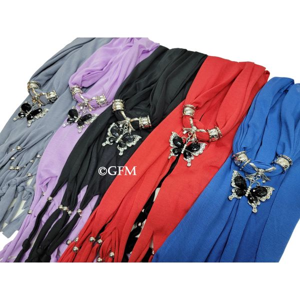 GFM Ladies Scarf with Owl or Butterfly Pendant and Tassels Gift Idea, BF80-GHJMN-Purple