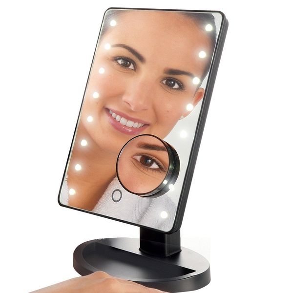 Lighted Makeup Mirror, with 1x, 10x Magnification, White - 16 Bright LED Lights - Vanity Magnifying Mirror with 180 Degree Adjustable Rotation, Dimmable Brightness, Storage Tray for Bathroom, Desktop