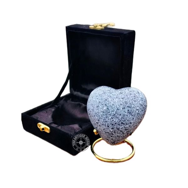 Grey Cremation Urn for Ashes Keepsake Heart Urn with Black Box and Brass Stand Mini urn for Your Loved one Adult & Funeral Burial for Adults and Infants