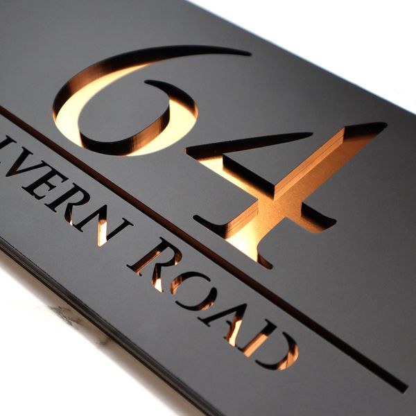 K Smart Sign | Bellissima H3 F32 | Matt Black | 300mm x 160mm | 3d Laser Cut Contemporary house sign door number plaques address signs mirror finishes (Matt Black & Copper Mirror)