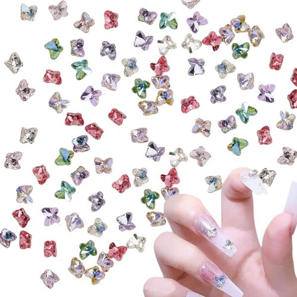 Nail Parts Butterfly Set of 50 3D Glass Aurora Butterfly Mini Nail Rhinestones Butterfly Crystal Jewelry Parts Nail Art Parts DIY Nail Decoration Parts (Butterfly)