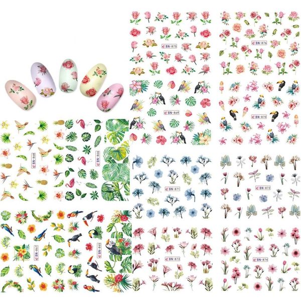 KADS Nail Art Stickers Full Wrap Space Design- Flower Leaves Flamingos Nail Sticker Tattoo Summer Nail Decals