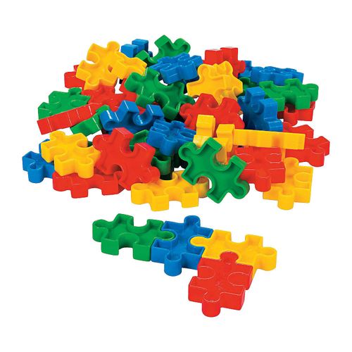 Fun Express Puzzle Shaped Block Set (50Pc) - 50 Pieces - Educational and Learning Activities for Kids