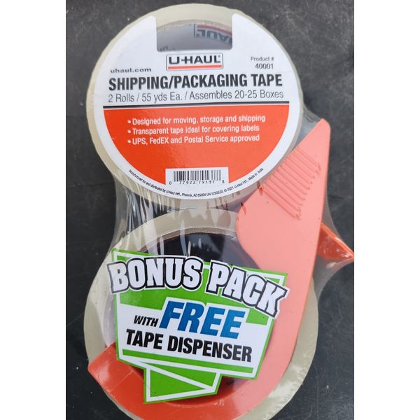(2 Pack) U-Haul Packing Tape w/ Tape Dispenser (Two Pack), 40001