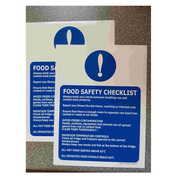 Pack of 2 Kitchen Safety Checklist Sign - Self Adhesive Vinyl Sticker A5 150mm x 200mm The clearest Health and safety signs