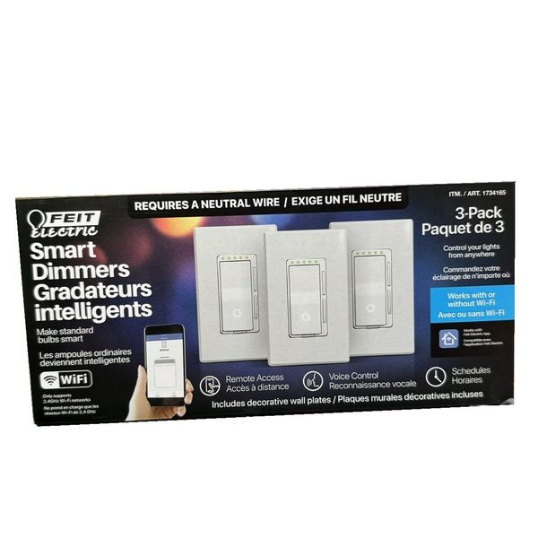Feit Electric Wi-Fi Smart Dimmer Light Switch, 3 Pack, White