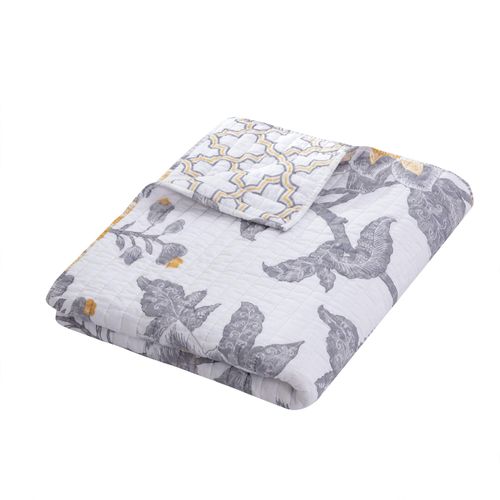 Levtex Home - Reverie Quilted Throw 50x60 - Grey, Yellow, White - Cotton