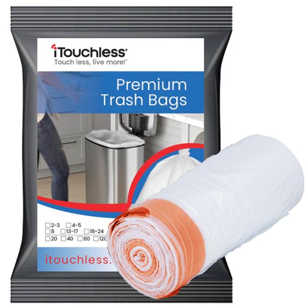 iTouchless Tall Trash Bags, Fits 8 Gallon Garbage Can, 40 Count, Strong Bathroom Bedroom Kitchen Rubbish Bin Liners for Waste Recycling Compost in the Home, Office, Clear