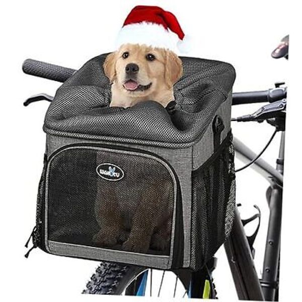 Dog Bike Basket Carrier, Pet Bicycle Front Carrier Backpack for Bike Medium