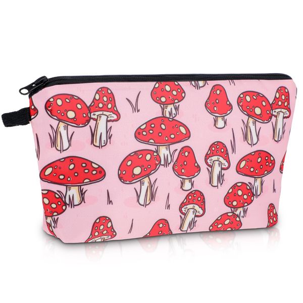 cobee Hippie Pilze Kosmetiktasche, großes Fassungsvermögen Make up Tasche wasserdichter Reißverschluss Reise Kulturbeutel flippiger Blumen Make up Organizer Mini Boho Clutch 21,8 x 14 cm (Pilz B)