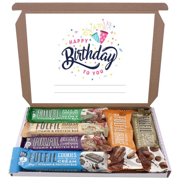 Fulfil Protein Bars & Vitamins Chocolate 6x60g Gift Box Hamper Snack Low Sugar Carbs Fulfill Bar (Birthday)