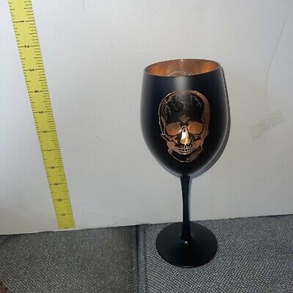 Wine Glass Black Glass w/ Gold Interior Hard To Find! Fast Ship