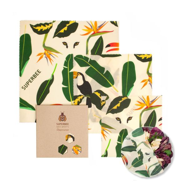 SuperBee Beeswax Wraps | Reusable Food Wraps | Organic, Ecology & Ethics (Jungle)