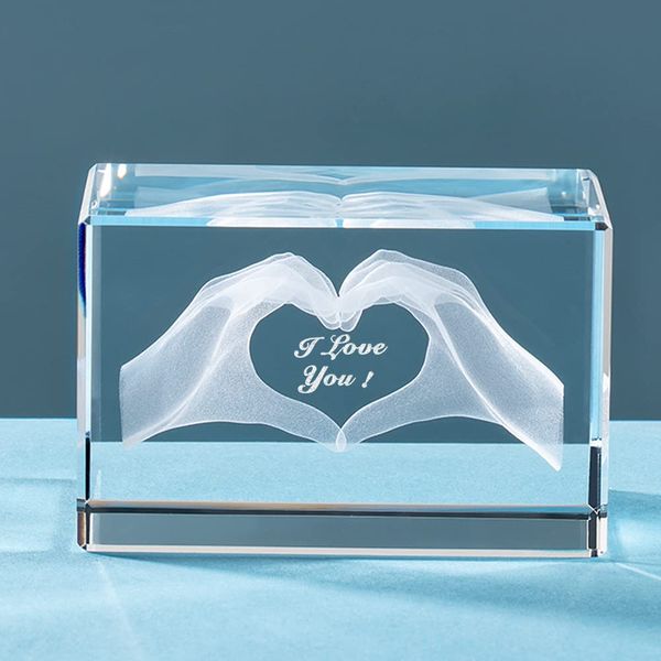 ERWEI Crystal Gifts for Her Engraved with I Love You in Cube Glass Figurines Anniversary Valentines Presents for Her Him Wife Husband Women Man Girlfriend Boyfriend