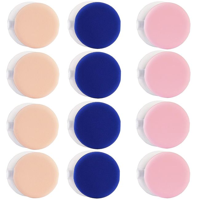 Samcos Cushion Foundation Puff Sponge, Makeup Sponge, Makeup Puff, Multi-functional, Makeup Puff, 3 Colors, 3 Layers, 12 Pieces (Pink, Blue, Skin Color)
