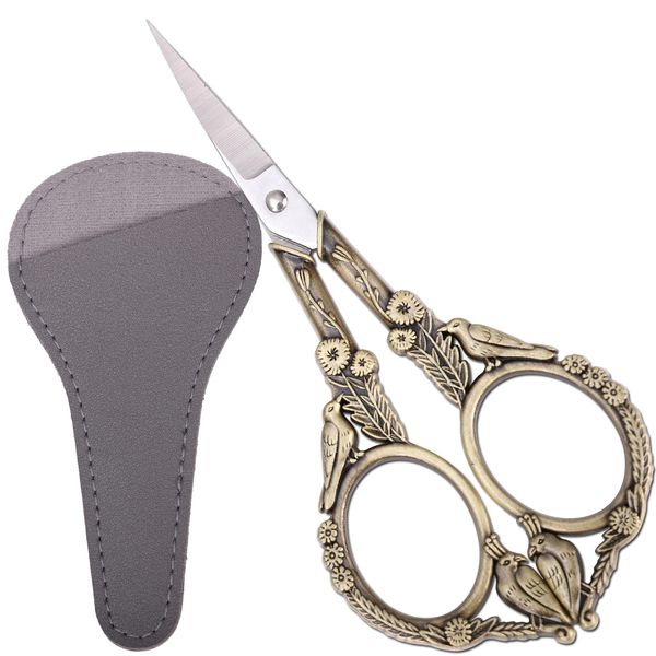 HITOPTY Precision Embroidery Scissors – 4.6in Vintage Classic Straight Pointed Shears, Sharp Stainless Steel Small Detail Thread Snips for Needle Craft, Sewing, Decoupage, Yarn, Fabric – with Pouch