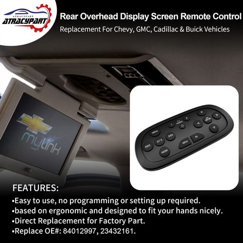 DVD Entertainment Remote Control Rear Overhead Display Screen Control | Replacement for 2013-2021 Chevy Silverado 1500/2500HD/3500HD, GMC Sierra Yukon, Cadillac & Buick | Replaces# 84012997, 23432161