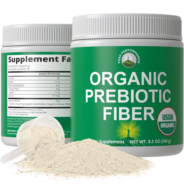 Organic Prebiotic Fiber 3-in-1 Vegan Powder for Gut Health. USDA Organic Raw Whole Food Plant Based Prebiotics Digestive Supplement with Organic Inulin (Jerusalem Artichoke), Acacia Fibers, SunFiber