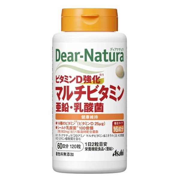 Dear Natura Vitamin D Enhanced Multivitamin, Zinc, Lactic Acid Bacteria, 60 Day Supply, 120 Tablets, Supplements, Vitamin D, Zinc, Lactic Acid Bacteria, Health Supplements, Health Food, Tablet Type, ASAHI Asahi Group Foods