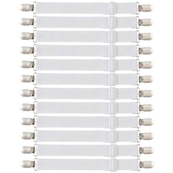 Yontree 12 Stück Bettlakenspanner Elastische Betttuchspanner Verstellbare Spannbettlakenhalter Weiß Lakenspanner mit Metallclips für Bettlaken, Matratze, Bügelbrett oder Sofa