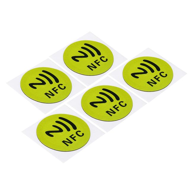 PATIKIL 5pcs NFC Sticker NFC213 Tag Sticker 144 Byte Memory Full Programmable Blank Circle 30mm Diameter NFC Tag Phone NFC Enabled Devices Yellow