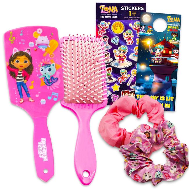 Gabby's Dollhouse Hair Accessories Set for Kids - Bundle with Gabby's Dollhouse Hair Scrunchies, Gabby's Dollhouse Hair Brush, Stickers, and More | Gabby's Dollhouse Accessories for Girls