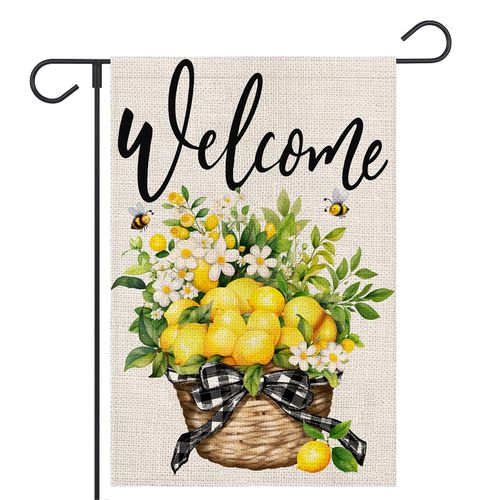 OPULANE Summer Garden Flag 12x18 Inch Double Sided Outside Lemon Bee Flowers Leaves Welcome Holiday Yard Seasonal Outdoor Decoration Burlap Flag