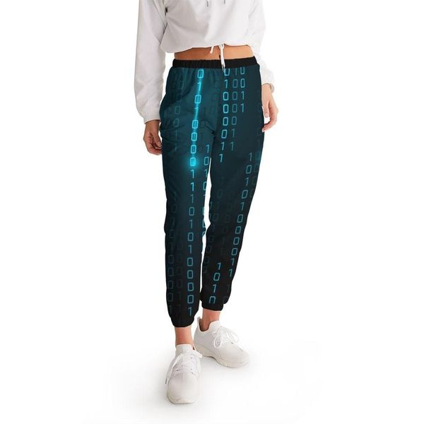 Womens Track Pants - Blue Digital Code Graphic Sports Pants - S