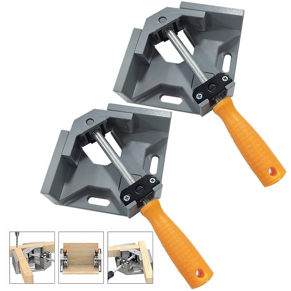 2 Pcs Right Angle Clamp, 90 Degree Corner Clamps for Woodwork, Single Handle Aluminium Alloy Vice with Adjustable Swing Jaw, Woodworking Clamps for DIY Woodworking Welding