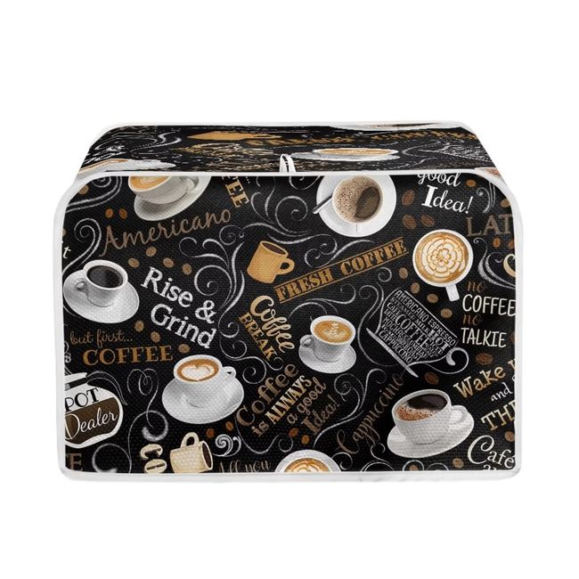 UNICEU Coffee Pattern Toaster Cover, Quilted Toaster Cover Fits for Most Standard 4 Slice Toasters Kitchen Small Appliance Cover
