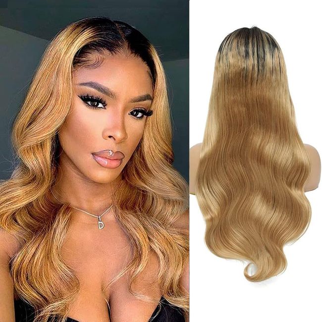 JcziJcx Blonde Human Hair Wig Lace Front Wigs Human Hair Ombre Human Hair Wigs For Black Women 1B/27 Body Wave Wig 4x4 Lace Closure Wig Brazilian Hair Ombre Wig 16 Inch