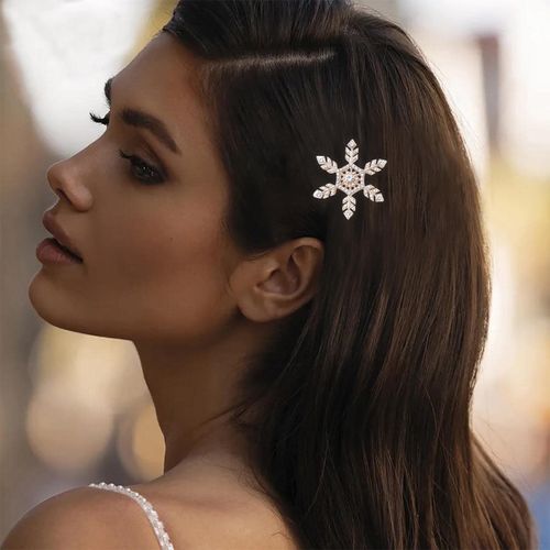 Andelaisi Boho Snowflake Hair Clip Gold Crystal Hair Barrettes Vintage Crystal Hairpin Barrette Sparkly Cz Hair Pins Hairclip Crystal Wedding Hair Barrette Decorative Hair Accessories for Women
