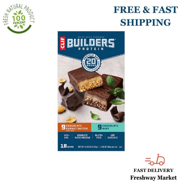 Clif Builders Chocolate Mint and Peanut Butter Protein Bar Variety Pack, 18 ct