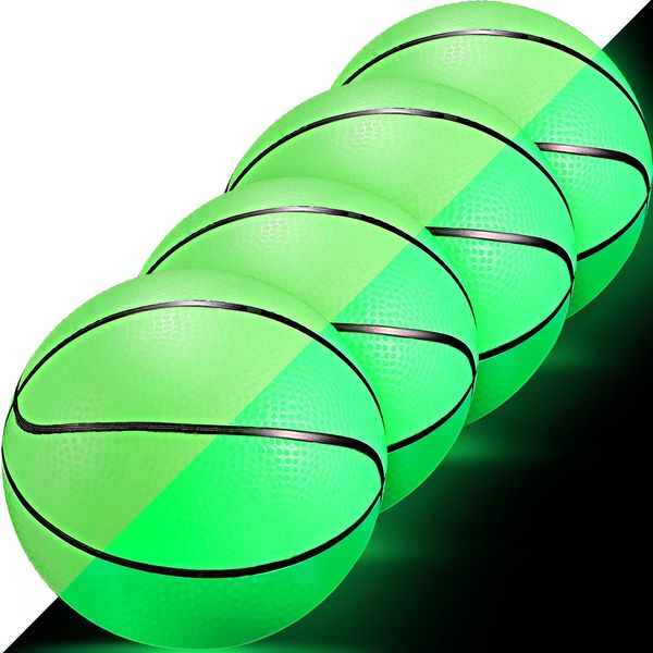 Skylety Hicarer 4 Pieces Glow in The Dark Mini Basketball for Mini Basketball Midnight Mini Indoor Basketball Small Basketball Toy Mini Cute Bouncy Ball for Kids, Adult(6.3 Inches)