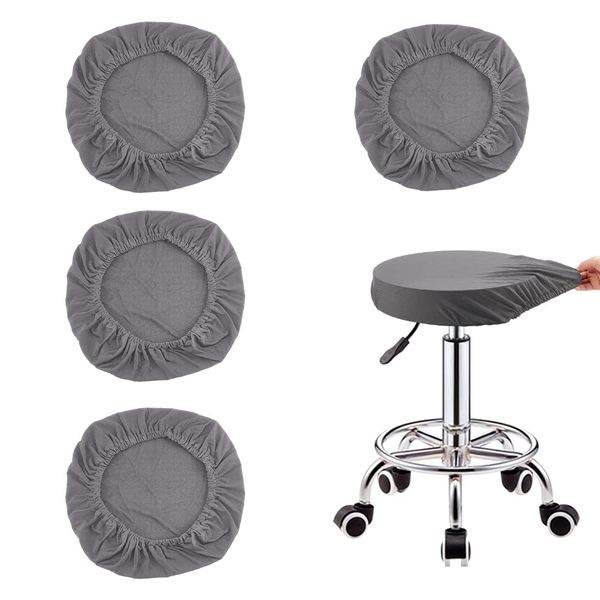 AHANDMAKER Bar Stool Covers, Round Stool Seat Slipcover, Grey Stretchy Stool Cushion Covers, Washable Dustproof Elastic Barstool Slipcover for Upholstered Furniture, Set of 4