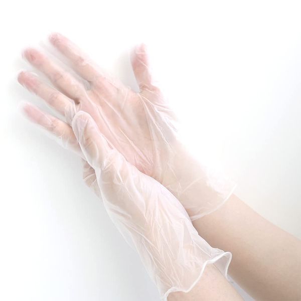 Yamazen YZ-PVC-L(CR) PVC Gloves, 2 Boxes (200 Pieces), PVC, Thin, Powder Free, Powder, Left and Right Use, Disposable Gloves, Large, Clear