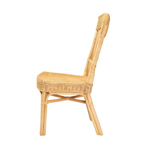 HomeStock Elegant Escape 17.7" L x 22.8" W x 38.6" H Modern Bohemian Natural Brown Dining Chair with Spindle Backrest and Crisscross Base Design