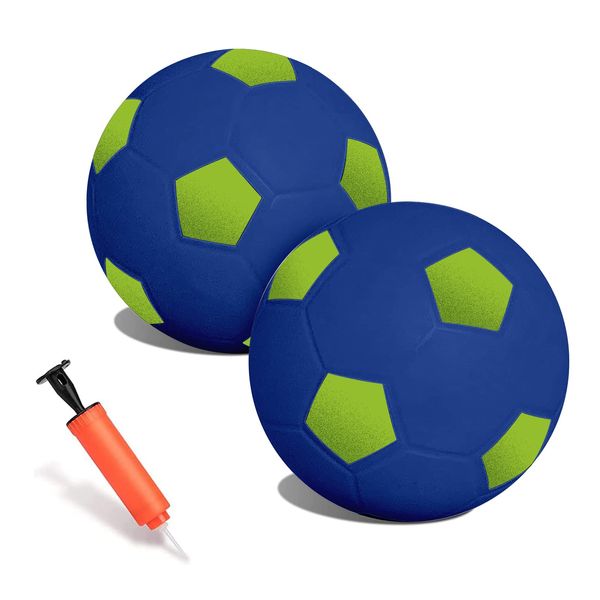 2PCS Mini 16cm Kids Rubber Footballs, Soft Soccer Sports Ball Outdoor Activity Game, Toddlers Soft Soccer with Air Pump Small Soccer Ball for Outdoor Indoor Playground Garden Beach (Blue&Green)