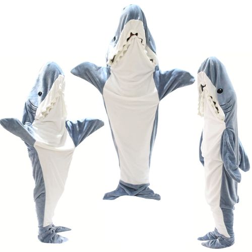LUXTE Shark Blanket Sleeping Bag for Adults - Wearable Flannel Tail Hoodie Super Soft Fleece and Throw Gifts Womens Men Cosplay Costume (L (Adults Height 155-168CM)) (MEC-3488FD)