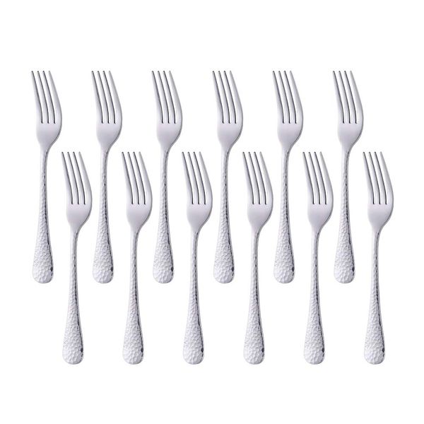 Dessert Forks Salad Fork 7.5 Inches Big Tea Fork BUY&USE Stainless Steel Hammered Surface Silver Tableware 12 PCS