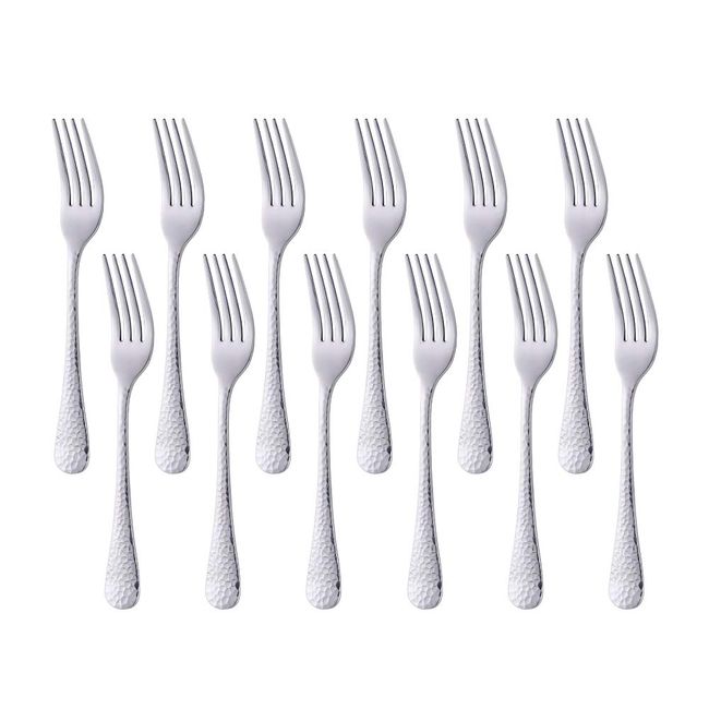 Dessert Forks Salad Fork 7.5 Inches Big Tea Fork BUY&USE Stainless Steel Hammered Surface Silver Tableware 12 PCS