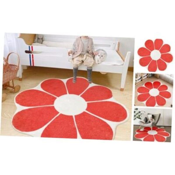 Flower Shaped Area Rug,Washable Round Rug Soft Floral Area Round 31.5" Red