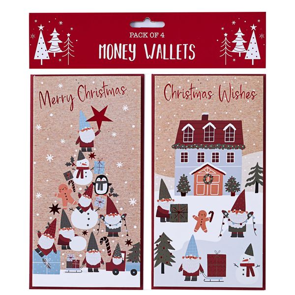 Design By Violet Pack of 4 Christmas Gnomes and Friends Money Wallet Gift Cards & Envelopes For Cash Gifts Xmas Voucher Wallets