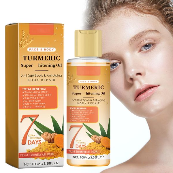 Turmeric Oil 200ml - Massage Oil for Skin - Body Oil for Dark Spots - Turmeric Oil for Skin with Turmeric Root Oil, Vitamin e Oil, and Almond Oil - Turmeric Massage Oil for Dry Skin, Uneven Skin Tone