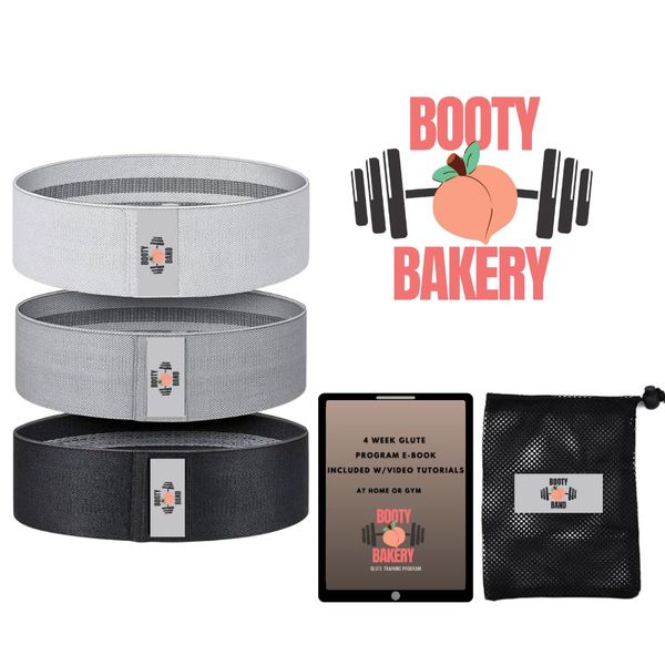 BOOTY BAKERY Booty Band, Premium Non-Slip Fabric Resistance Bands Set of 3, with Workout E-Book Guide. Great for Men and Women Workout. Strengthens Glutes, HIPS, Thighs and Legs.