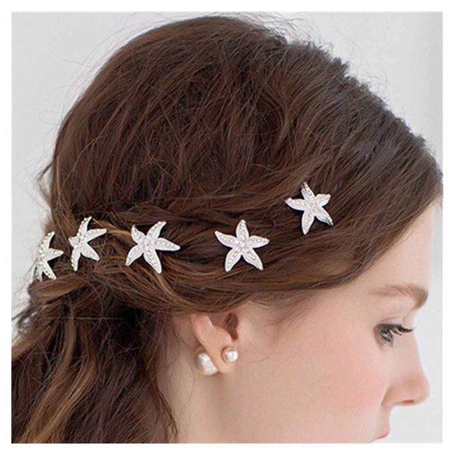 Yheakne Vintage Seestern Haarnadeln Haarspange Silber Strass Hochzeit Haarnadel Dekorative Bobby Pin Braut Haarnadeln Haarschmuck für Frauen und Mädchen 3 Stück