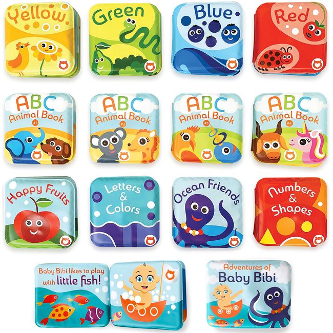 Baby Bath Books Mega Set (Pack of 13 Books) - Educational Waterproof Baby Bathtime Plastic Books for Bath Tub with Animals, Colors, Numbers and ABC Letters - Learning Toy Books for Babies and Toddlers