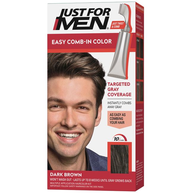 Just For Men Easy Comb-In Color Mens Hair Dye, Easy No Mix Application with Comb Applicator - Dark Brown, A-45, Pack of 1